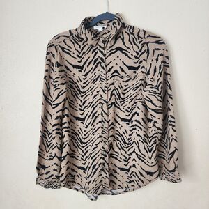 Beachlunchlounge Zebra Print Button Down Blouse Medium Safari Modern Minimalist